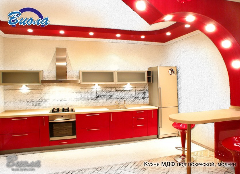 красная кухня с подсветкой