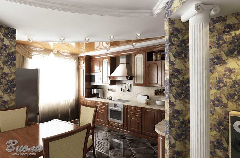 Дизайн кухни-гостиной в классическом стиле