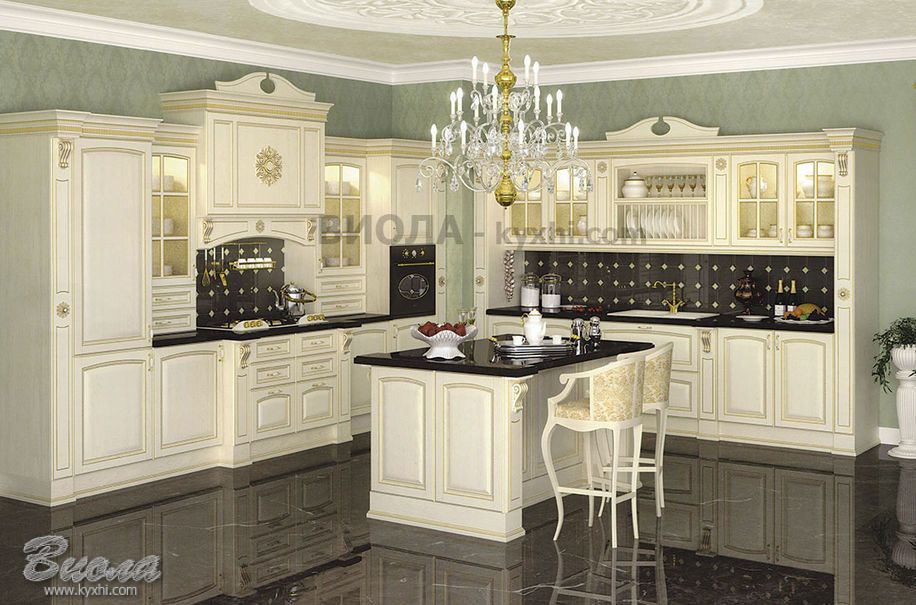 Классическая кухня в белом цвете с золотой патиной купить по лучшим ценам