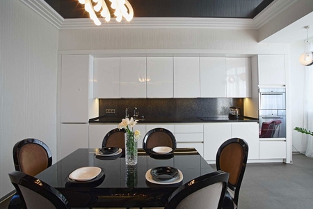 Кухонный дизайн с чёрной столешницей в стиле Хай-Тек купить по лучшим ценам