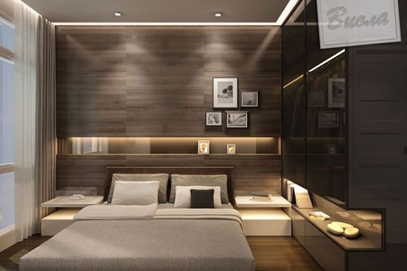 Мебель для спального гарнитура темного цвета из шпонированного МДФ купить по лучшим ценам