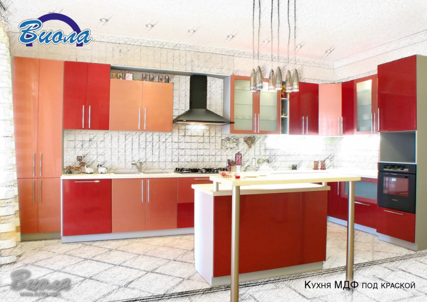 Мебель для кухни - МДФ под покраской в красных тонах купить по лучшим ценам